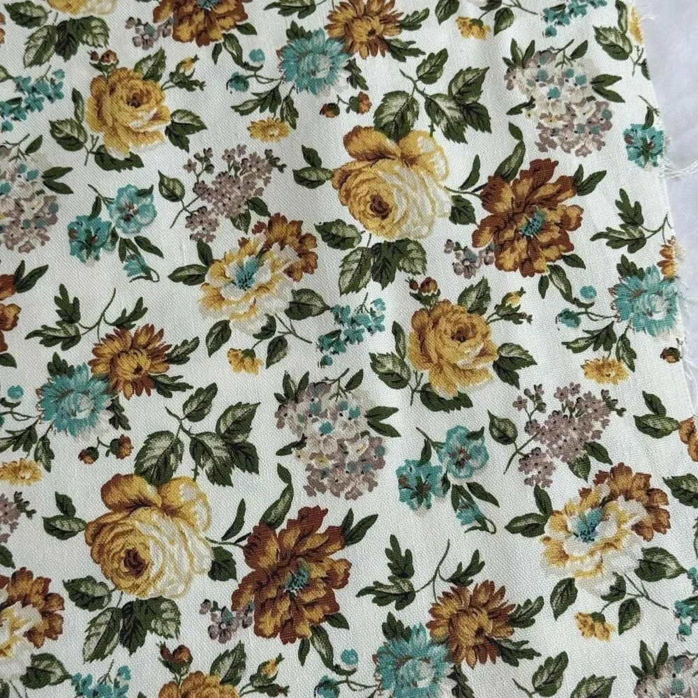 Vtg 50s Waverly Quaker Lady Brown Gold Aqua Floral Cotton Home Decor Fabric Lot
